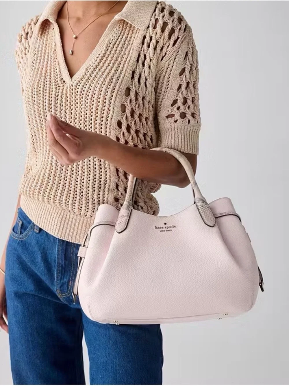 Kate Spade Dumpling Snake Embossed Large Satchel Bag Shimmer Pink